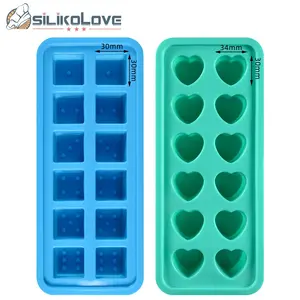 SILIKOLOVE 12 Cavity Heart Square Silicone Ice Maker For Whiskey , Cocktails Silicone Ice Cube Tray