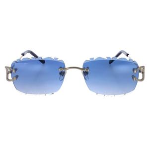 Luxury rimless <b>square</b> <b>sunglasses</b> with blue gradient lenses and silver metal temples <b>for</b> <b>men</b> and women - Product Image 1