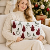 Housse de coussin rectangulaire de Noël transfrontalière, décor festive pour salon, housse de coussin de canapé, support lombaire bonhomme de neige, anti-plis