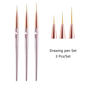 Lot de 3 stylos de nail art en acrylique pour rayures françaises, pointes 3D, stylo de dessin de lignes fines pour manucure, pinceaux pour gel UV, outils de peinture - Product Image 1