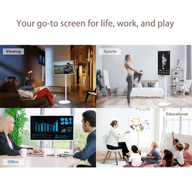 27 Inch Portable TV Touchscreen Android Smart TV with Mobile Base Lightweight Elegant Design
