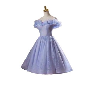 Light Purple Strapless Evening Gown Natural Waist Floral Print Short Elegant Dress For Banquet Birthday Party - Product Image 5