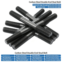 Grade 8.8 Carbon Steel Double End Stud Bolt, M10 M12 M16 M20 Threaded Rod for Flange & Pipe Connection