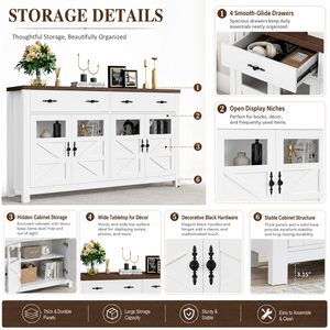 <span class=keywords><strong>Buffet</strong></span> moderne en bois <span class=keywords><strong>blanc</strong></span> avec tiroirs et portes coulissantes en verre, grand rangement, meubles de cuisine et de salle à manger - Product Image 4