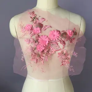 Горячая Красивая цветная 3D Цветочная вышитая бисером Кружевная аппликация для свадебного платья