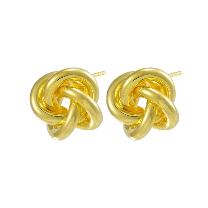 Wholesale Custom 2023 Latest 14K Gold Plated Exquisite Earring Fashion Jewelry Brass Multi-line Big Knot Stud Earrings For Women