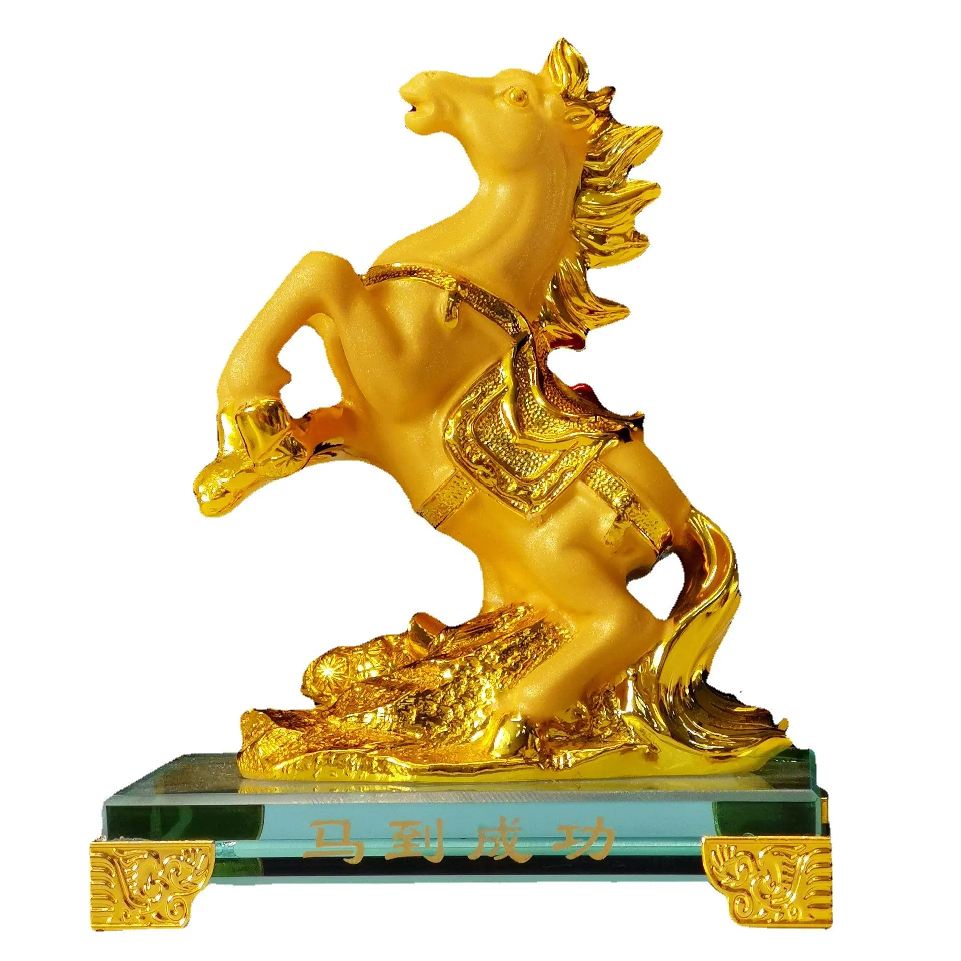 2023 Chinese Traditional Resin Crafts Gold Horse Art Decor Statue Feng Shui Items Home Decor Horse Sculpture