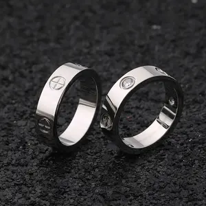 Hot Sale Fashion Head Screw Zircon Simple Stainless Steel Men's Ring Rose Gold Women's Ring