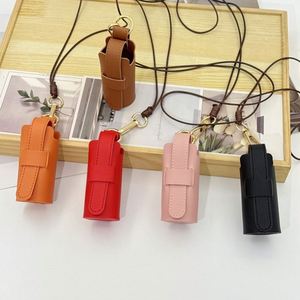Fashion Portable PU Leather <b>Lipstick</b> Keychain Holder Long Strap Hanging Neck Case Chains Protective Case for Lip Gloss Lip Balm - Product Image 1