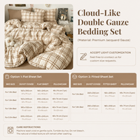 Parure de lit premium 4 pièces en gaze double couche, jacquard rayé, mousseline 100% polyester, respirante, douce, infroissable, simple