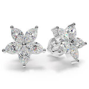 Flower Shape Ten Marquise Moissanite <b>Stud</b> Earrings Vintage Elegant Wedding Party Daily 925 Sterling <b>Silver</b> Rhodium Plated - Product Image 1