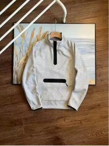 Giacca Sportiva Unisex Primavera Autunno con Mezza Zip, Maniche Raglan, Collo Alto, <span class=keywords><strong>Felpa</strong></span> con <span class=keywords><strong>Cappuccio</strong></span> e Zip Incollata, Vestibilità Ampia Effetto Lavato - Product Image 2