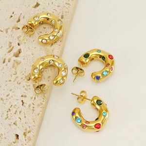 MS-059 Pendientes de Aro Geométricos en Forma de <span class=keywords><strong>C</strong></span> de Acero Inoxidable con Baño de Oro de 18K, Modernos y <span class=keywords><strong>a</strong></span> Bajo Precio, Joyerí<span class=keywords><strong>a</strong></span> para Mujer - Product Image 3