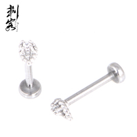Labret sans filetage en acier inoxydable 316L plaqué or avec sertissage griffe et centre en zircone cubique, style à enfiler