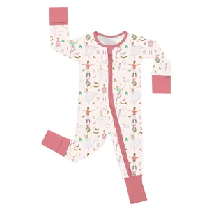 Natal Bambu Vestido Personalizado Bambu Sólido Zipper Two Way Bebê manga comprida Romper Footie Bebê roupas recém-nascido bebê Pijama