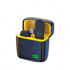 Kablosuz klip mikrofon sistemi şarj durumda canlı kayıt cep telefonu kamera için 2 Mini mikrofon