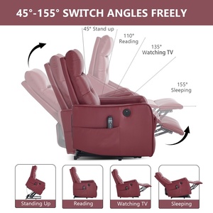 155 °   <span class=keywords><strong>Sillón</strong></span> Reclinable <span class=keywords><strong>Eléctrico</strong></span> con 8 Nodos de Vibración, Masaje, Calor, Puerto USB, Fácil Montaje, Color Rojo Vino, Cuero Sintético PU - Product Image 4