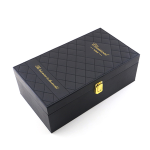 Logo personnalisé en cuir Pu noir, 2 bouteilles <span class=keywords><strong>de</strong></span> <span class=keywords><strong>vin</strong></span>, boîte-<span class=keywords><strong>cadeau</strong></span>, <span class=keywords><strong>emballage</strong></span> - Product Image 1