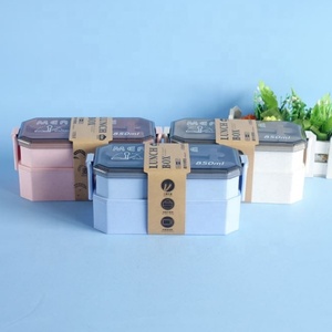 Contenedor de tapa plana Rectangular de paja de trigo portátil, fiambrera Tiffin Bento de plástico - Product Image 1