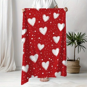 Plaid en flanelle à motif de cœurs rouges, rectangulaire, confortable et chaud pour la maison, utilisation hivernale, style simple, design imprimé - Product Image 4