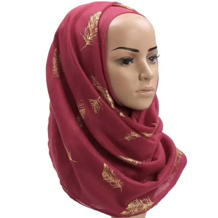 2020100925 Vrouw 75*180Cm Sjaal Islamitische Moslim Wrap Gouden Veer Hijab