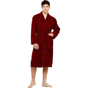 Bata de algodón de punto para hombre, manga larga, cuello en V, ropa de dormir, ropa de estar por casa, batas de baño rojas, batas unisex de longitud completa, fábrica de ropa personalizada - Product Image 1