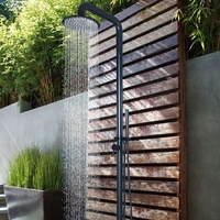 Colonne de douche extérieure autoportante en acier inoxydable brossé noir mat pour villas, piscines et bains de plage