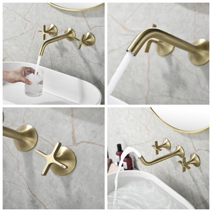 Robinet de salle de bain mural de luxe encastré, moderne et simple, en nickel brossé gris anthracite, à trois trous, <span class=keywords><strong>avec</strong></span> double poignée et valve en céramique - Product Image 2