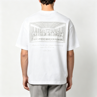 T-shirt pour homme avec motif en relief La Cène, en coton épais, coupe oversize, imprimé artistique vintage au dos, style streetwear décontracté