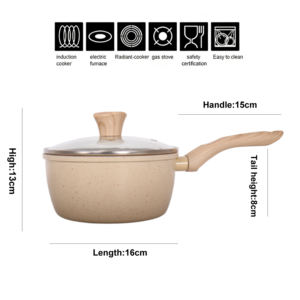 Casserole antiadhésive Mrable en aluminium forgé, économique, pour la cuisine, avec couvercle en verre trempé et poignée en bois. - Product Image 2