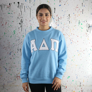 Winter <b>Mock</b> <b>Neck</b> Sweatshirt 100% Cotton Applique Embroidery wide <b>neck</b> Sweatshirt sorority wear Finer Threads - Product Image 1