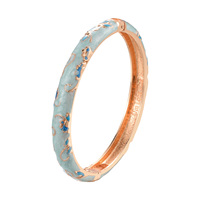 Gelang Enamel Bunga Biru 8mm Grosir Daili, Gelang Cantik Berlapis Emas dari Paduan Seng untuk Wanita, Gelang Cloisonne Modis