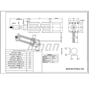 มอเตอร์สเต็ปเปอร์ไฮบริด Nema 17 รุ่น 42HF4813T8C2-150 แรงบิด 320 นิวตัน กระบอกสูบไฟฟ้า ตัวกระตุ้น สำหรับโต๊ะทำงาน X-Y อุปกรณ์เซมิคอนดักเตอร์ - Product Image 5