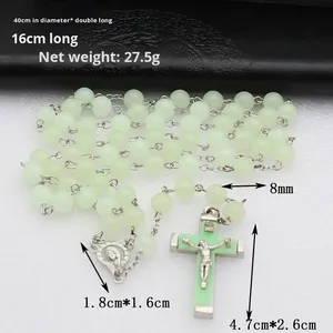 Mecrt Catholic Rosary Crucifix Luminous Christian Cross Necklace In-Stock 59 Fluorescent Color Fashion Beaded Necklace - Product Image 2
