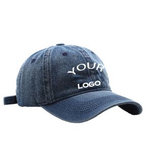 Logo Washed Vintage Distressed Dad Hats Adjustable Denim <b>Plain</b> Custom Unisex Baseball <b>Cap</b> - Product Image 1