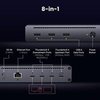 Base de Conexión UGREEN Thunderbolt 4 8 en 1, 40Gbps, Hub TBT4, 3 Puertos TB4, Doble Salida 4K 60Hz, Salida Única 8K, Carga Rápida de 85W, Gigabit Ethernet