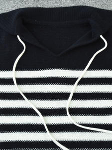 <span class=keywords><strong>Pull</strong></span> à capuche en tricot <span class=keywords><strong>rayé</strong></span> noir et blanc décontracté pour femme, col <span class=keywords><strong>marin</strong></span>, cordon de serrage, manches longues - Product Image 3