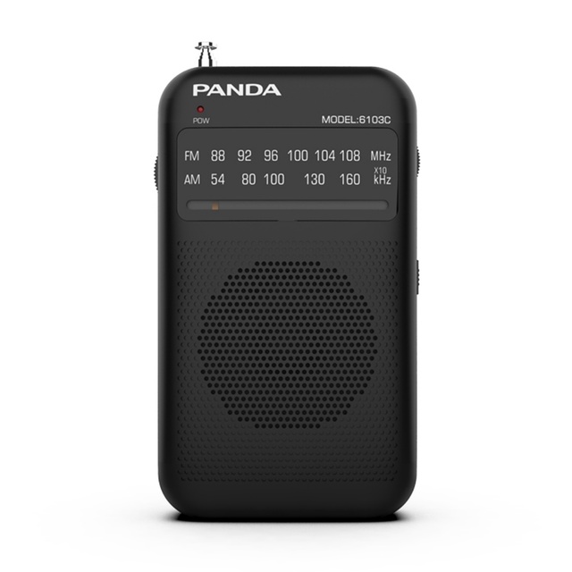 PANDA New Small Black 2-Band AM/FM/Shortwave Screenless Portable Radio LED Power Indicator Built-in Speaker 3.5mm Earphone Jack