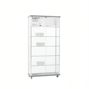 Vitrine 95x39x185 cm, portes en verre gris clair, étagères réglables, base roulante - Product Image 2