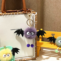 Porte-clés en peluche mignon de démon chauve-souris d'Halloween, jouets kawaii, monstre boule de poils, elfe, décoration d'Halloween, accessoires de porte-clés pompon de dessin animé