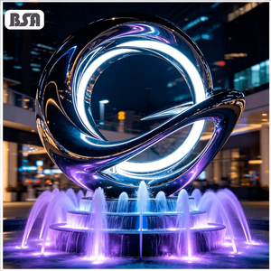Fuente de Agua Decorativa con Anillo de Acero Inoxidable Pulido a Espejo de Tamaño <span class=keywords><strong>Real</strong></span> BSA, con Tiras de Luces LED de Colores para Hoteles y Centros Comerciales - Product Image 1