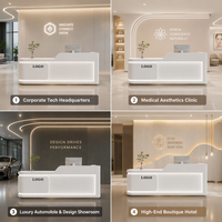 Comptoir de réception minimaliste incurvé avec éclairage LED pour salon de beauté de luxe, clinique de spa, boutique, magasin, bureau