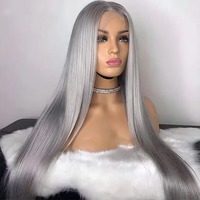 Perruque Lace Front Cheveux Humains Gris Argenté 13x4 HD Lace Colorée Pré-Pluckée Lisse Sans Colle Prête à Porter pour Femmes Noires