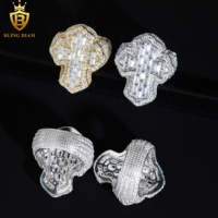 Bague pour homme style Hip Hop, entièrement sertie de diamants colorés en moissanite, en argent 925, motif croix