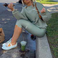 Ensemble deux pièces pour femmes, tenue décontractée pour femmes, sweat-shirt à col rond et leggings capri