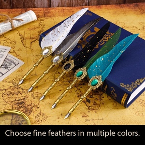 Juego de Plumas de Tinta de Inmersión con Logotipo Personalizado, Diseño Retro de Pluma de Pavo Real Azul, con Caja de Regalo con Gema de Llama, Regalo de Cumpleaños - Product Image 3