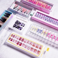 Lot de 32 faux ongles en acrylique de luxe réutilisables, courts, en amande, couleur nude pêche, pour nail art DIY, à presser