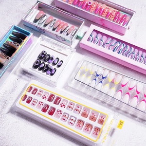 Lot de 32 faux ongles en acrylique de luxe réutilisables, courts, en amande, couleur nude pêche, pour nail art DIY, à presser - Product Image 2