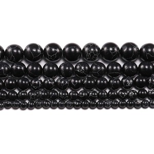 Perles rondes en turquoise noire naturelle pour la fabrication de bijoux, vente en gros, 8 mm, 10 mm, 12 mm - Product Image 5