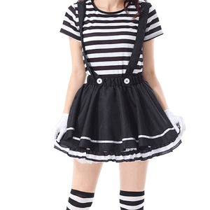 Costume da Clown per Bambine di Alta Qualità per Halloween, Abito a Righe Bianche e Nere per Giochi di Ruolo - Product Image 6